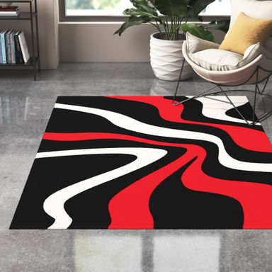Aleya Abstract Area Rug in Red/Black
