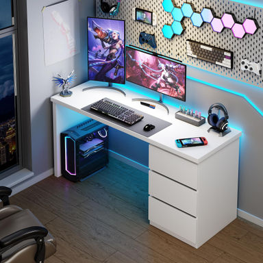 Ebern Designs Computer Desk with Drawers, Wood Work Desk, Home Office PC Desk | Wayfair