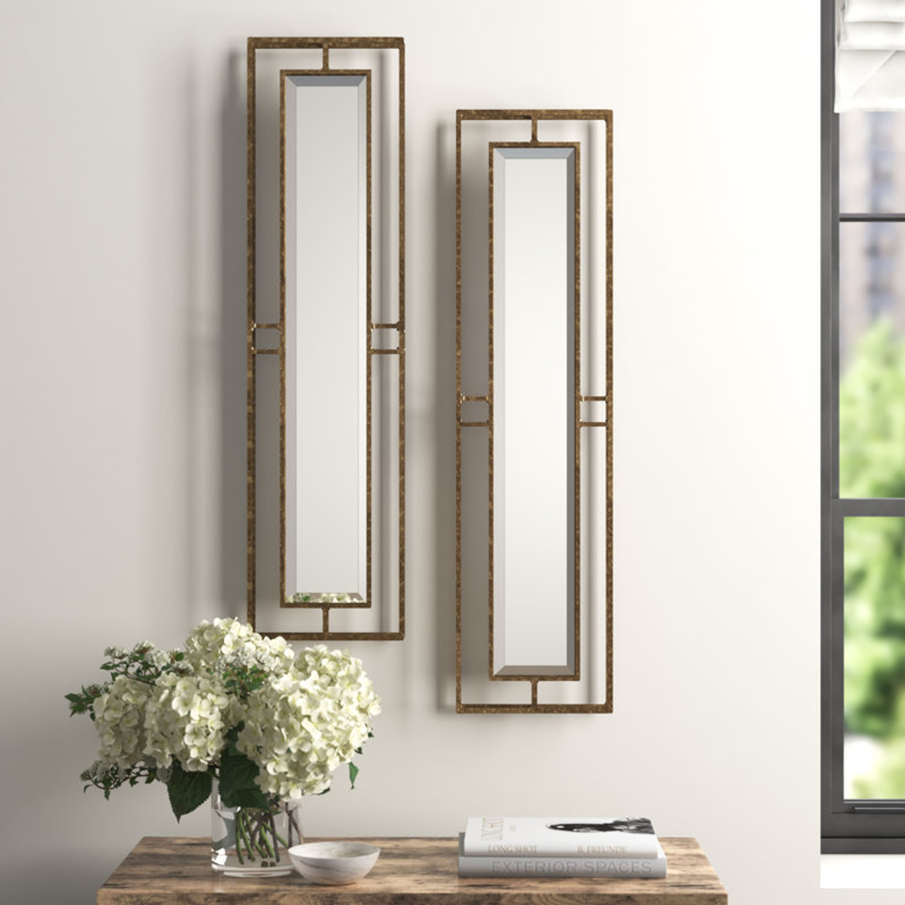 Zanders 2-Piece Beveled Wall Mirror Set in Antiqued Gold