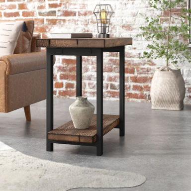 Rundell Pomona Rustic 27" Pomona Metal and Wood End Table, Living Room Furniture, Home Decor Accent Stand with Exquisite Workmanship, Mix of New/Solid Wood
