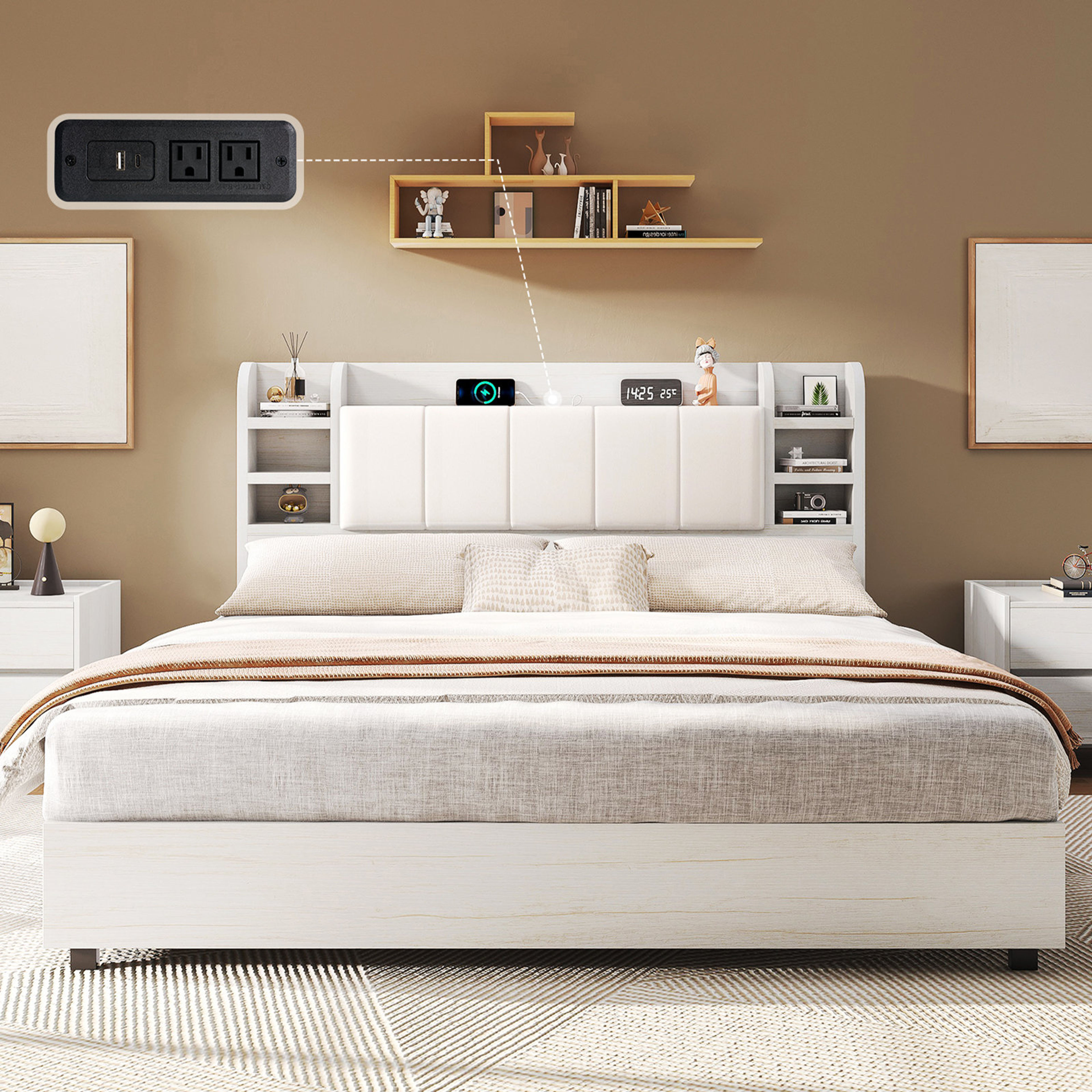 Revan Ebern Bookcase Bed Frame with Storage Drawers & Headboard