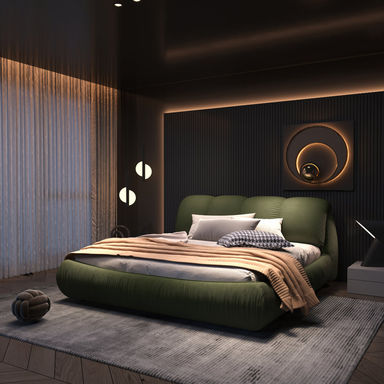 Everly Quinn Upholstered Platform Bed with Oversized Padded Backrest
