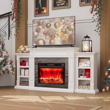 Winston Porter 80" Electric Fireplace Mantel With 30" Electric Fireplace, Fireplace Tv Stand For Tvs Up To 90 Inch