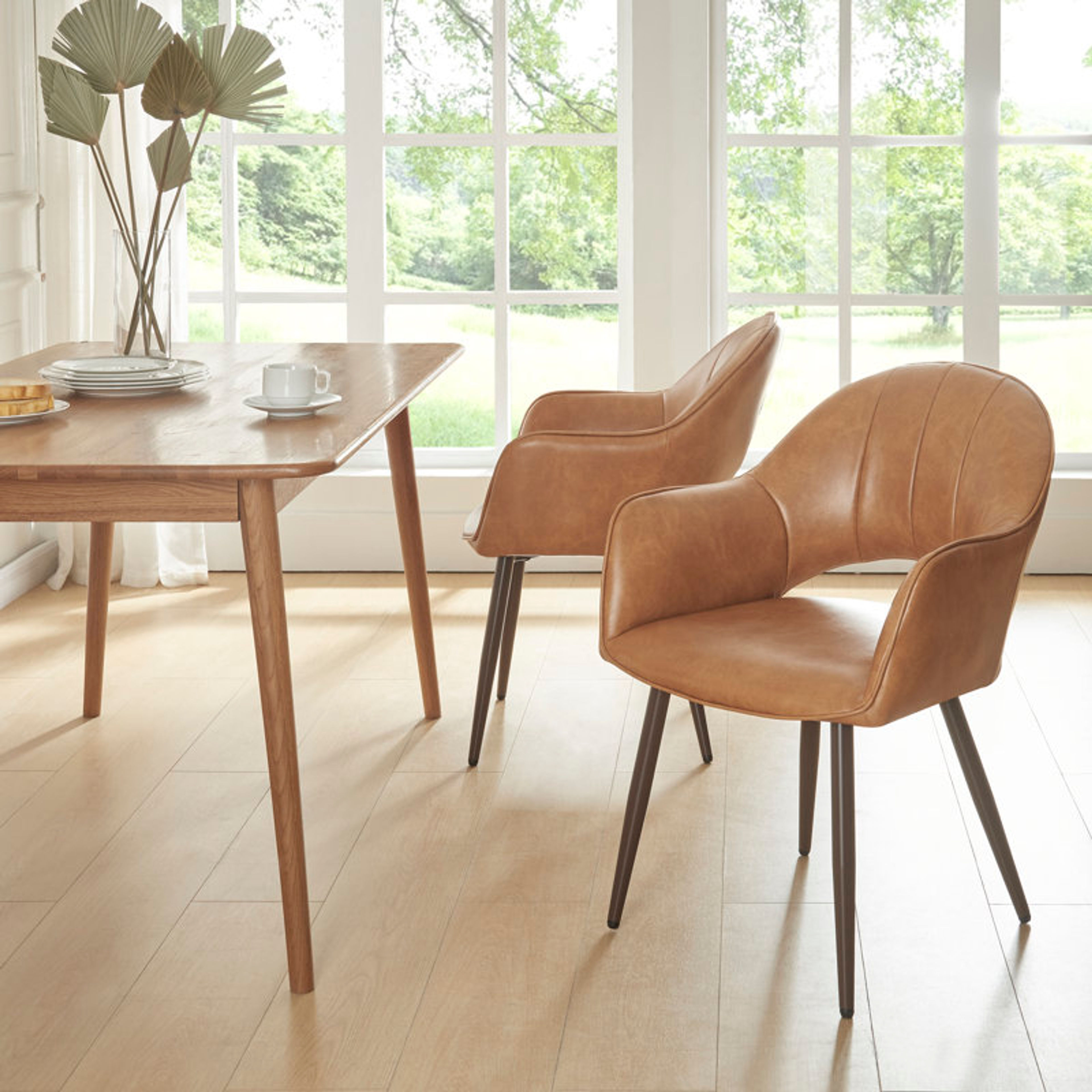 Olivas Mid-Century Modern Faux Leather Dining Chairs, Set of 2