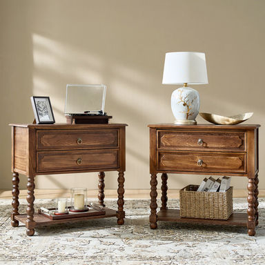 Aristidh Traditional 30"Tall Solid Wood 2-Drawer End Table with Built-in Charging Outlets Set Of 2
