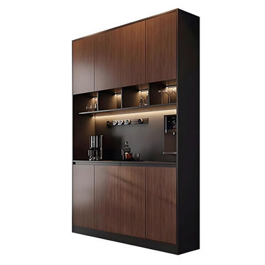 Modern Luxury Walnut-Toned Sideboard With Glass-Front Wine Cabinet, Equipped With Track Socket System And LED Ambient Lighting