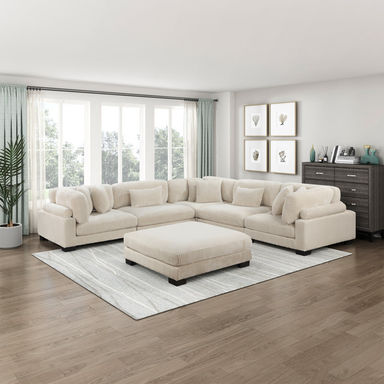Brinsley 6 Piece 135" Modern Corduroy Track Arm Modular Sectional Sofa
