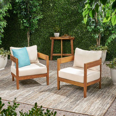 Lorene Acacia Premium All-Weather Wicker Outdoor Lounge Chair (Set of 2)