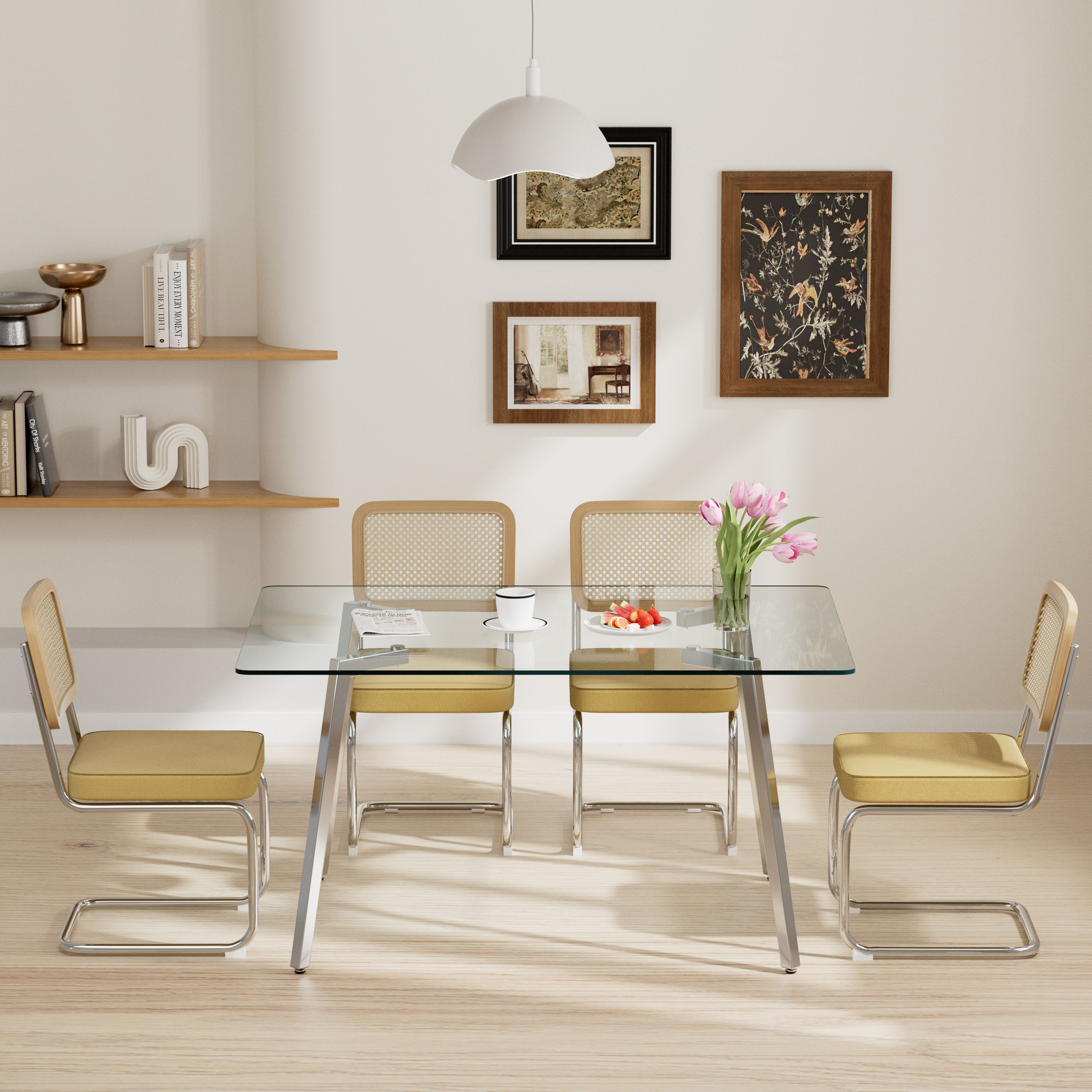 Ivy Bronx Rectangle Glass Top Dining Set - Modern Style