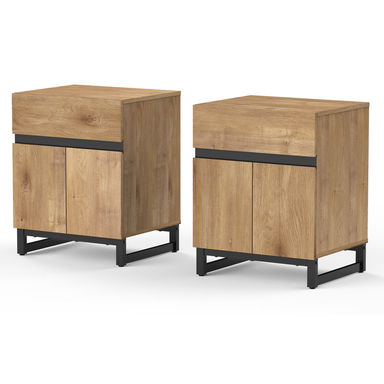 Latitude Run 2 Pack Modern End Table With Drawer , Farmhouse Sofa Table, Wood Rustic Side End Table For Living Room, Nighstand For Bedroom, Oak (Set of 2)