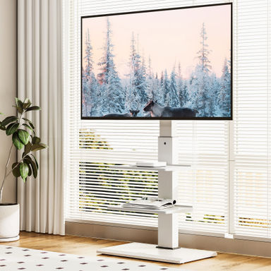 FITUEYES Modern Single Screen Swivel Floor TV Stand Mount Holds up to 65 inch TV,with Sturdy Iron Base and Height Adjustment TV Mount
