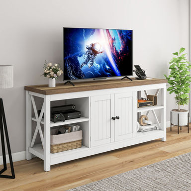 Wolverton Farm House TV Stand for TVs up to 65" with 2 Cabinets and Power Outlet