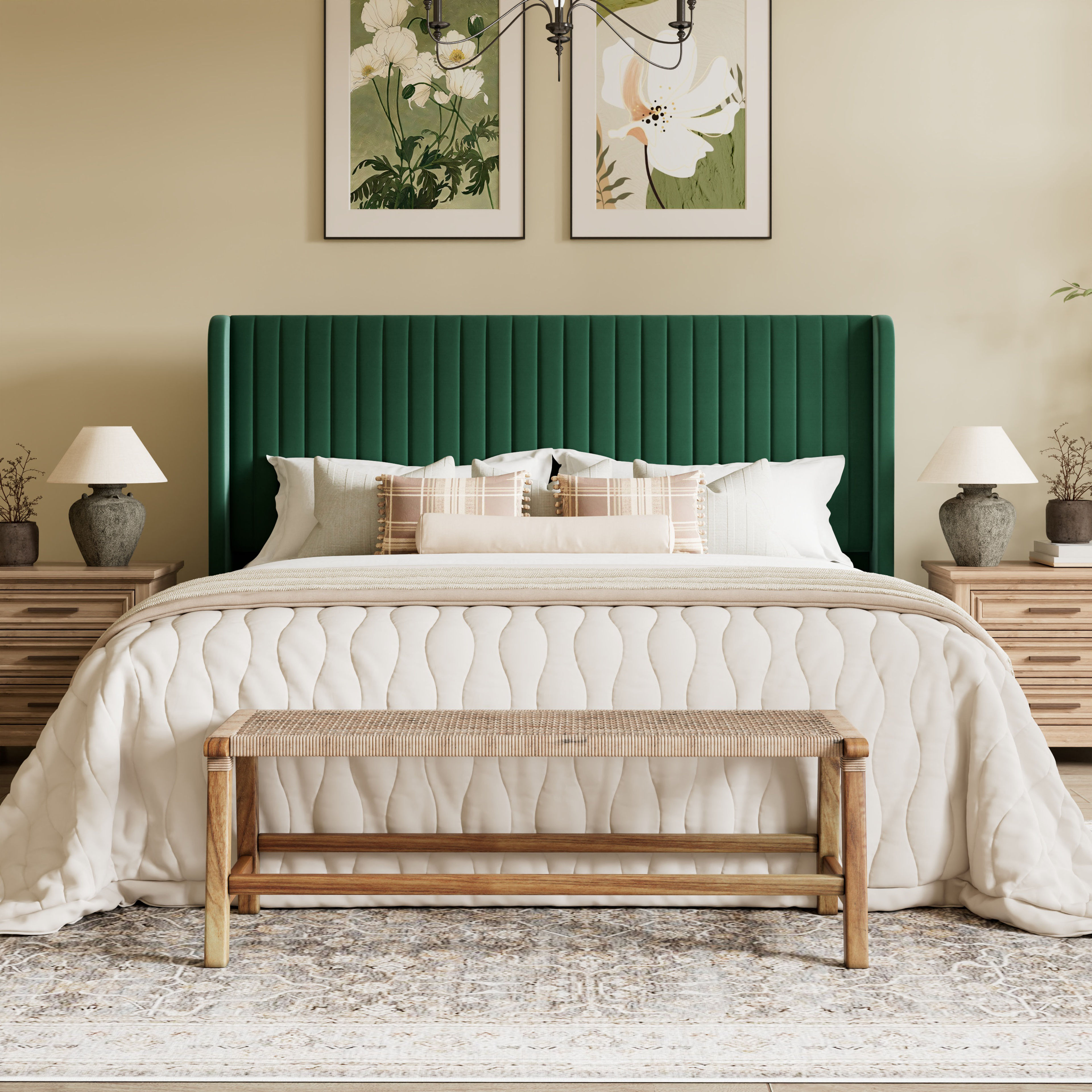 Candler Velvet Platform Bed with Wingback Headboard