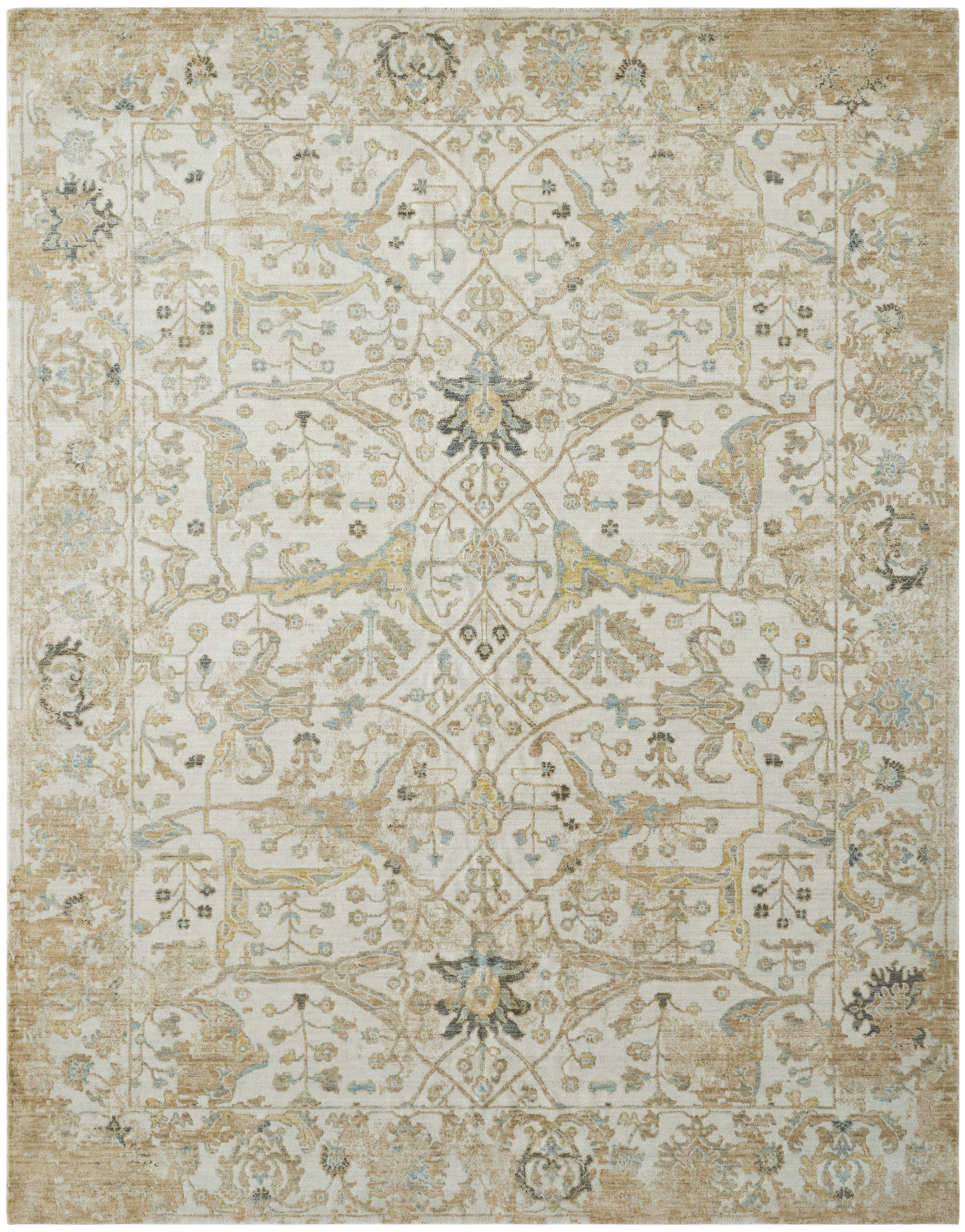 Power Loom Wool Area Rug - Elegant Ivory Floral Design