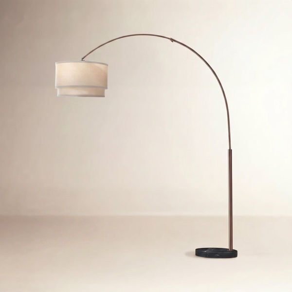 Mason 81 in. Modern Adjustable LED Arched Standing Floor Lamp with Fabric Drum Shade and Weighted Marble Base
