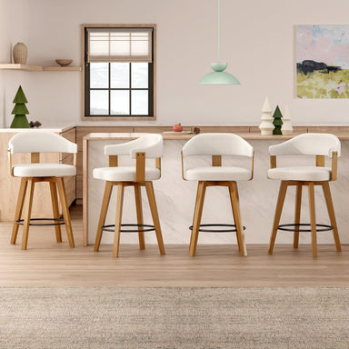 Swivel Linen Upholstered Bar Stools 26" Counter Height