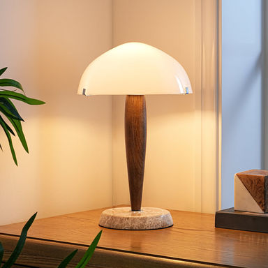 Glass Shade Table Lamp With Marble Base
