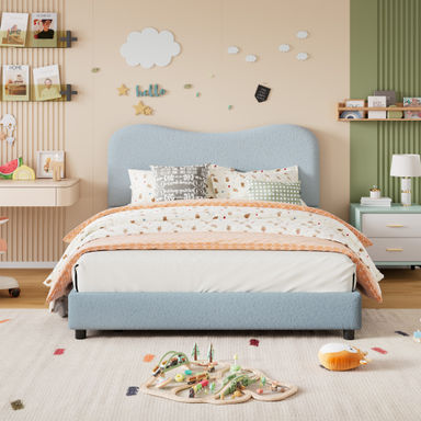 Latitude Run® Bed Frame For Kids With Velvet Upholstered Headboard, Cute Low Profile Platform Bed | Wayfair