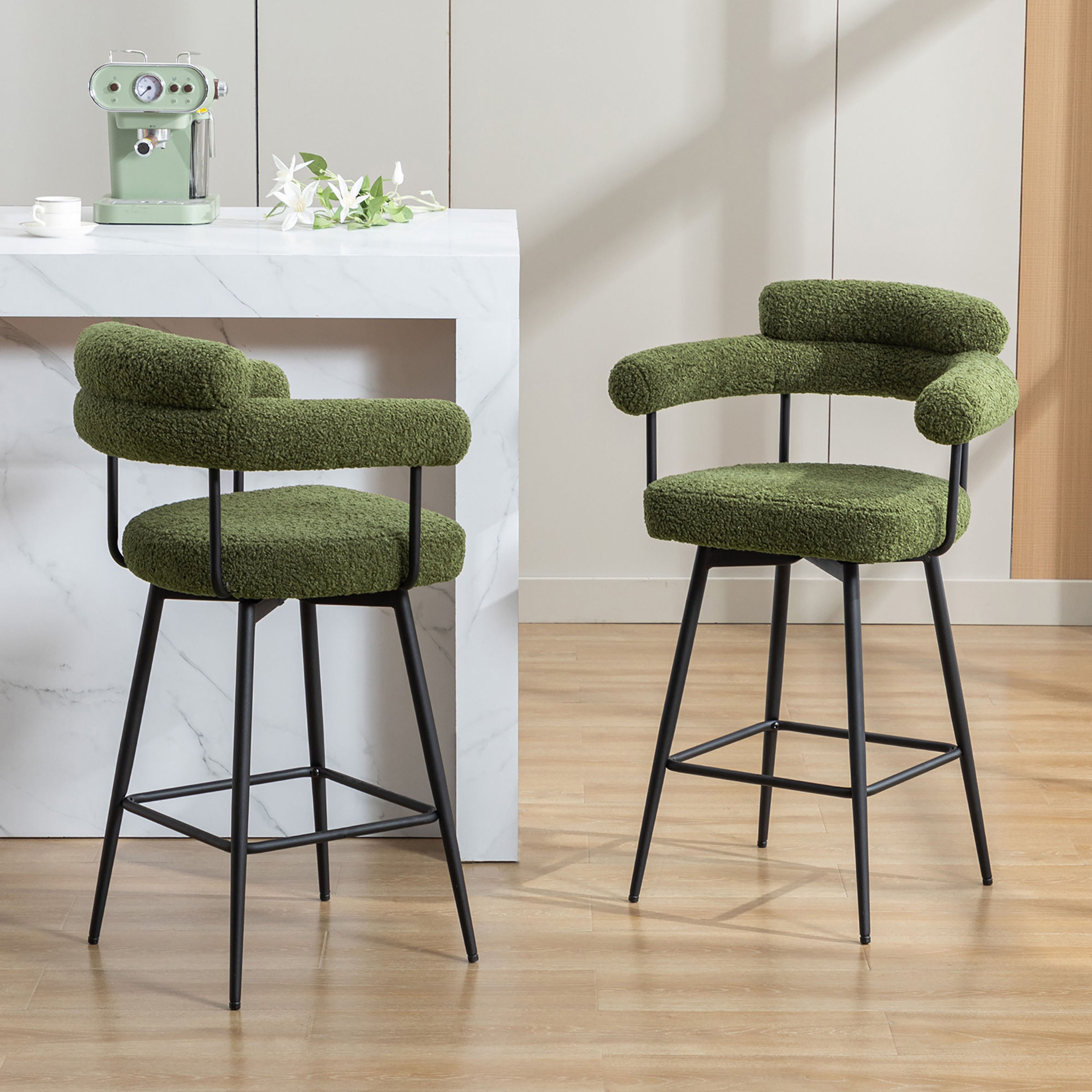 Kiylan 26.7" Sherpa Swivel Counter Stools Set of 2
