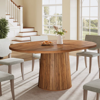 55 Inch Oval Dining Table With Wood Base For Dining Room, Kitchen