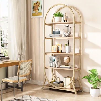 Mashari 5-Tier Arched Bookcase, Modern Freestanding Display Shelving Unit for Bedroom, Living Room