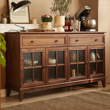 Vivid Space Creation Walnut Sideboard with Large Storage and Glass Door | Wayfair