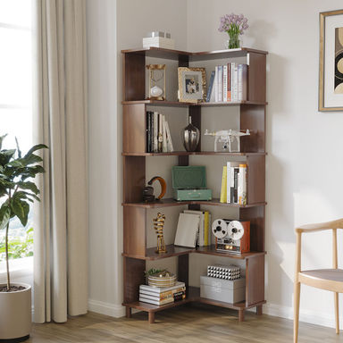 Cuadra Solid Wood Corner Bookshelf Storage Display Shelf Corner Bookcase
