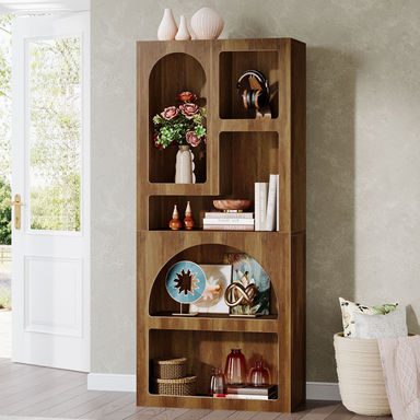 Attwood 70" Tall Bookshelf, 5 Tier Geometric Bookcase, Modern Freestanding Display Shelf for Living Room, Bedroom