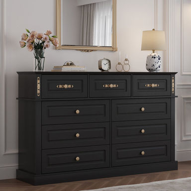 Extra Large 9 Drawers Dresser With Gold Knobs, 63" Wide Long Dresser For Bedroom