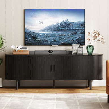 Ebern Designs Jalonda Modern Wood TV Stand with Storage and Shelves to Fit up to 80" TVs & Reviews | Wayfair