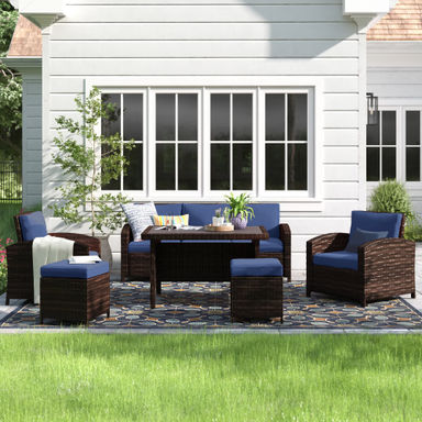 Sol 72 Outdoor™ Parkhurst 6 Piece Rattan Lounge Dining with Cushions & Reviews | Wayfair