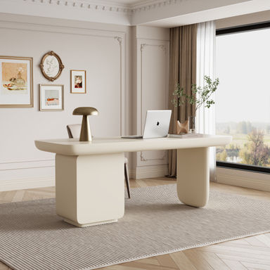 Orren Ellis 71" Rectangle White Writing Wodd Desk with Two Drawers | Wayfair