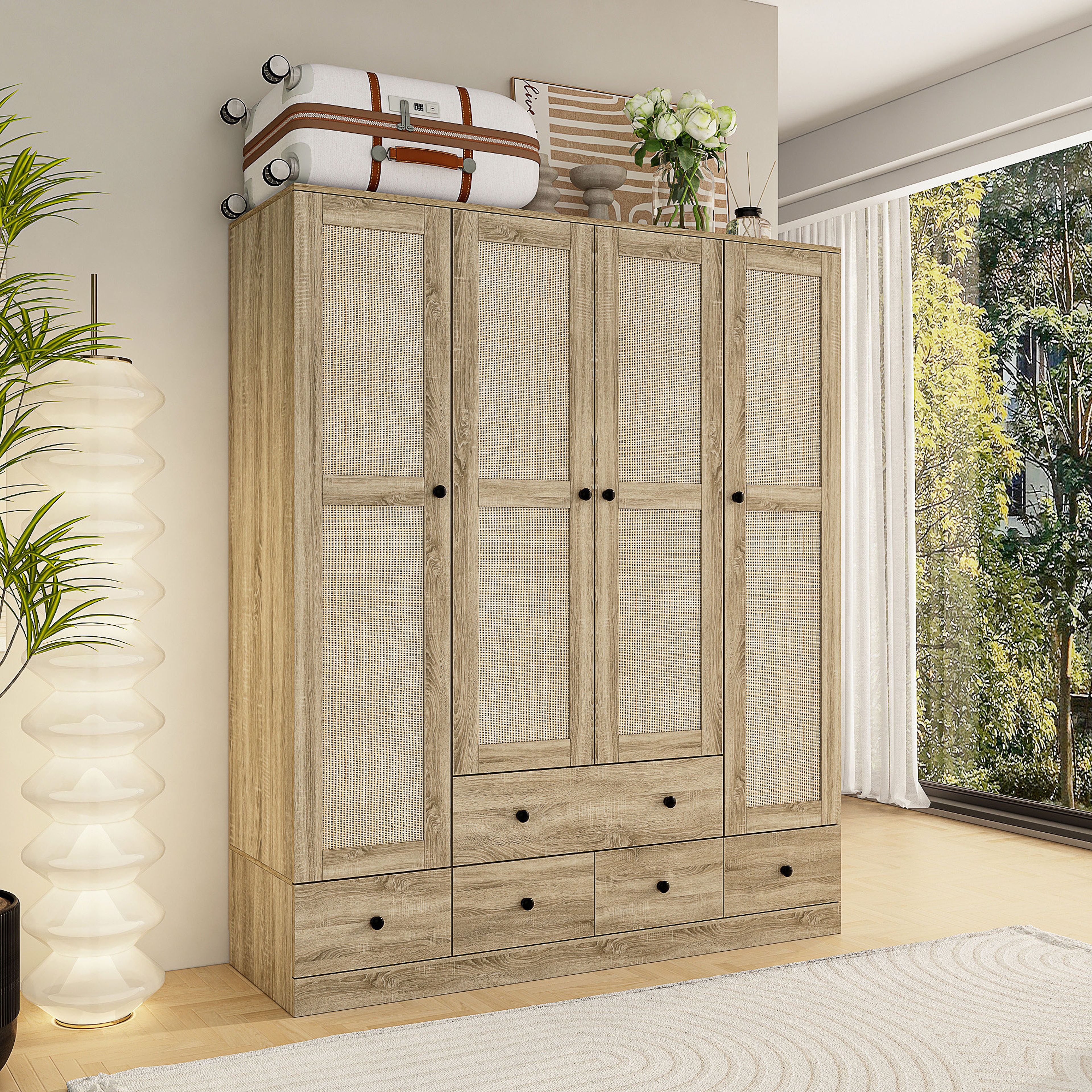 Gracie Oaks Zin Armoire: Solid Wood Wardrobe Storage
