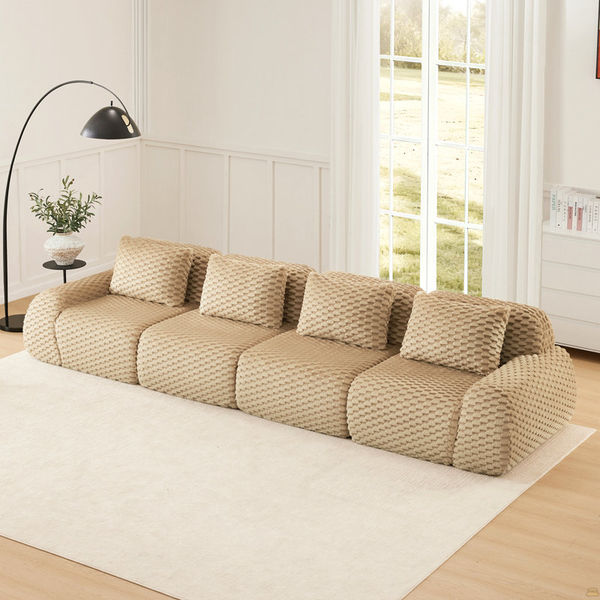 146" Modern Modular Sectional Sofa,Flannelette Fabric,Oversized 4-Seater Couch,Deep Seat,Deep Seat,Boneless Sofa