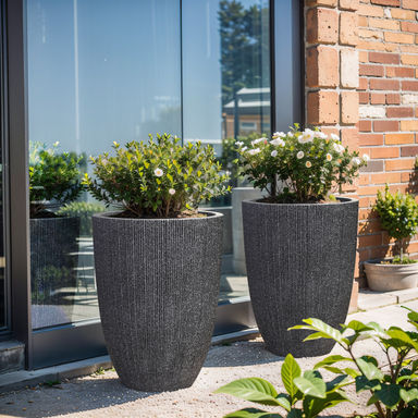 Mediterranean Tall Tapered Round Plastic Pot Planters Set (Set of 2)