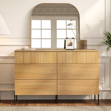 Modern 6-Drawer Dresser with Oak Finish, 47.2" W, Minimalist Reeded Design