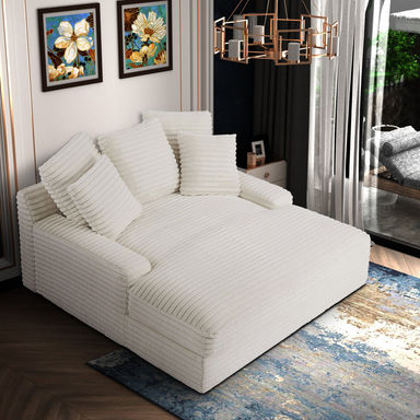 Obay 63.8" Wide Upholstered Chaise Lounge Sofa Oversized Corduroy Sleeper Sofa with 5 Pillows