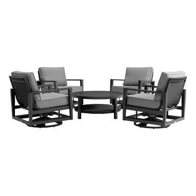 Cheilon 5 Piece Black Aluminum Outdoor Seating Set With Dark Grey Cushions