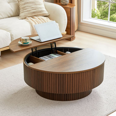 Latitude Run® Mid Century Modern Round Lift Top Coffee Table With Storage & Reviews | Wayfair