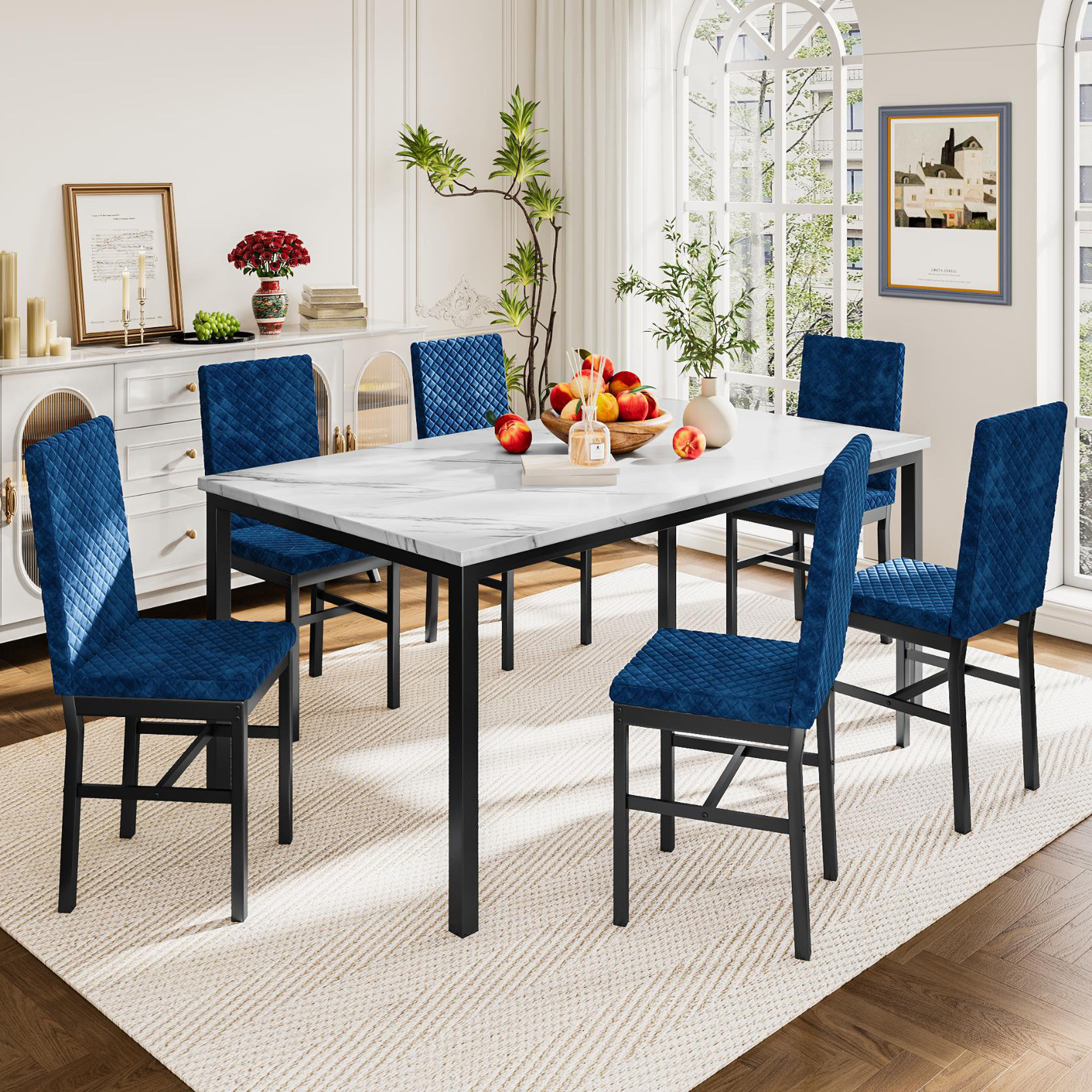Ellice 7-Piece Modern Faux Marble Dining Set for 6