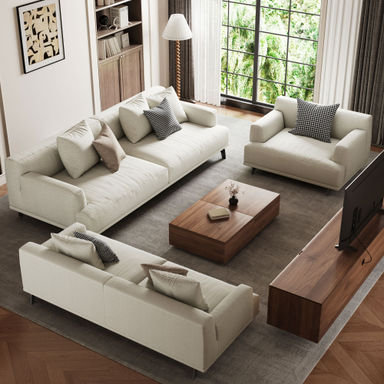 George Oliver Hollynd Living Room Set Modern cotton and linen cushion with pillows | Wayfair