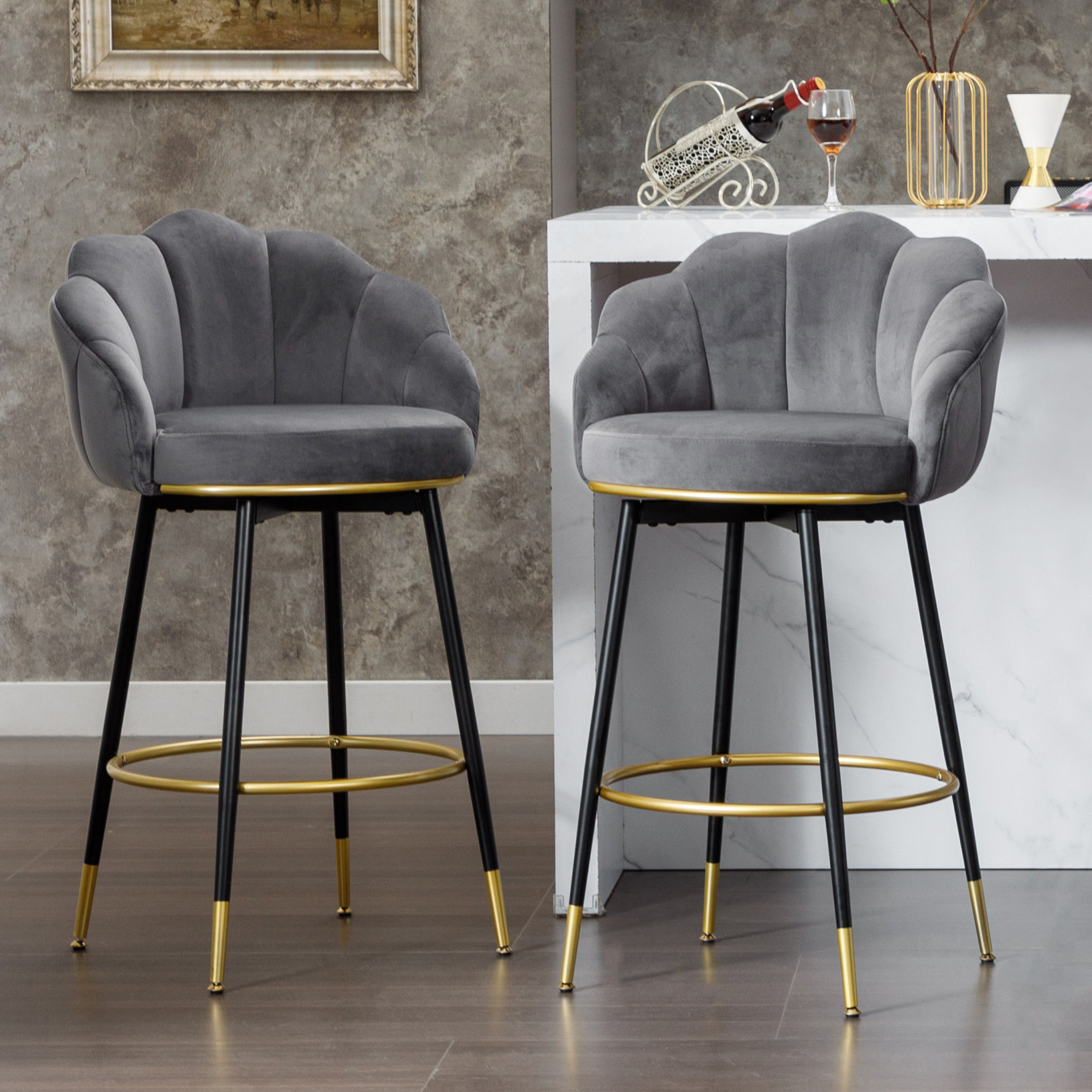 Olvina 29'' Modern Velvet Swivel Bar Stool by Everly Quinn