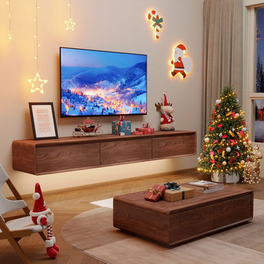 Modern Walnut Floating TV Stand With Drawers