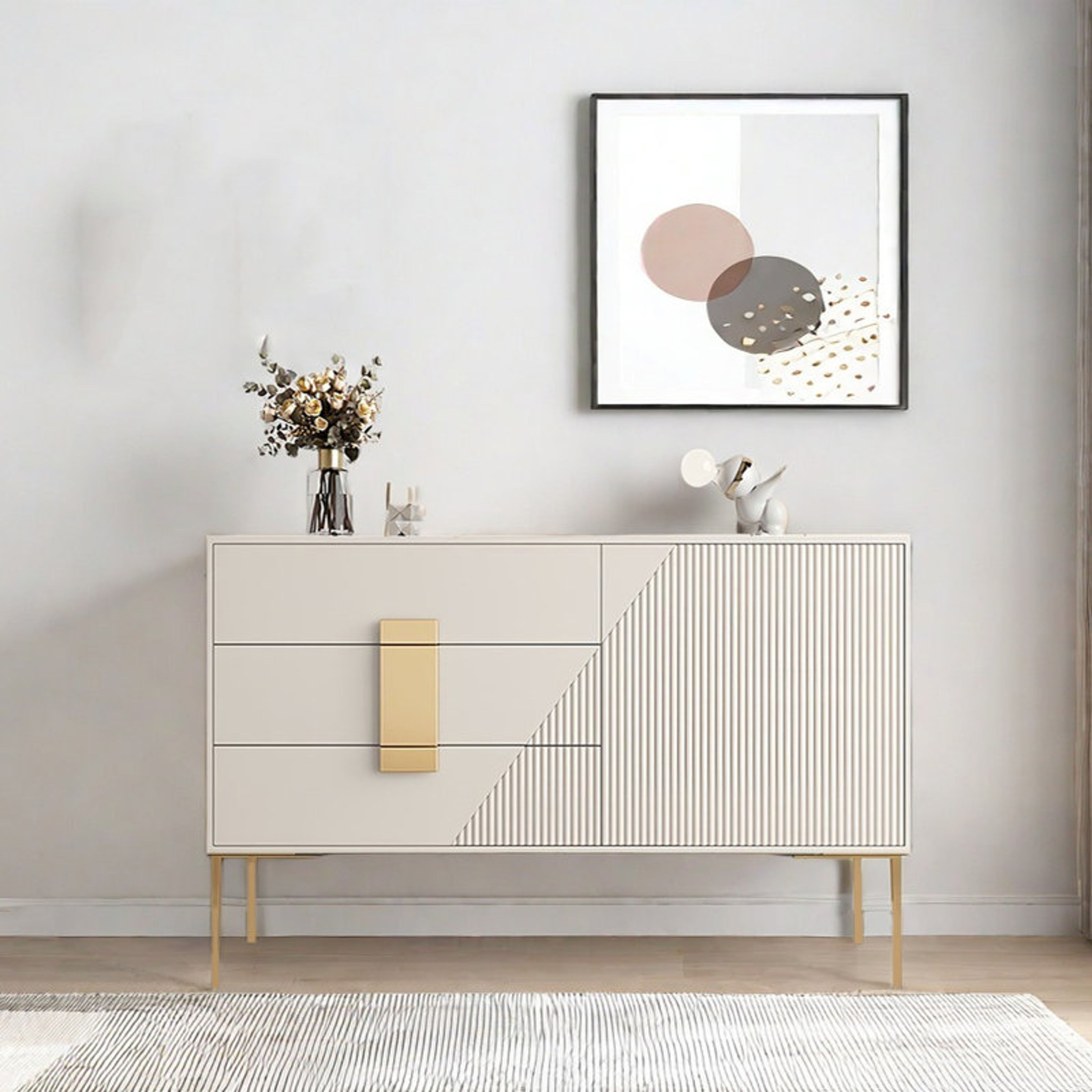 Luxury Khaki Minimalist Sideboard Cabinet - Modern 3-Tier Storage Buffet