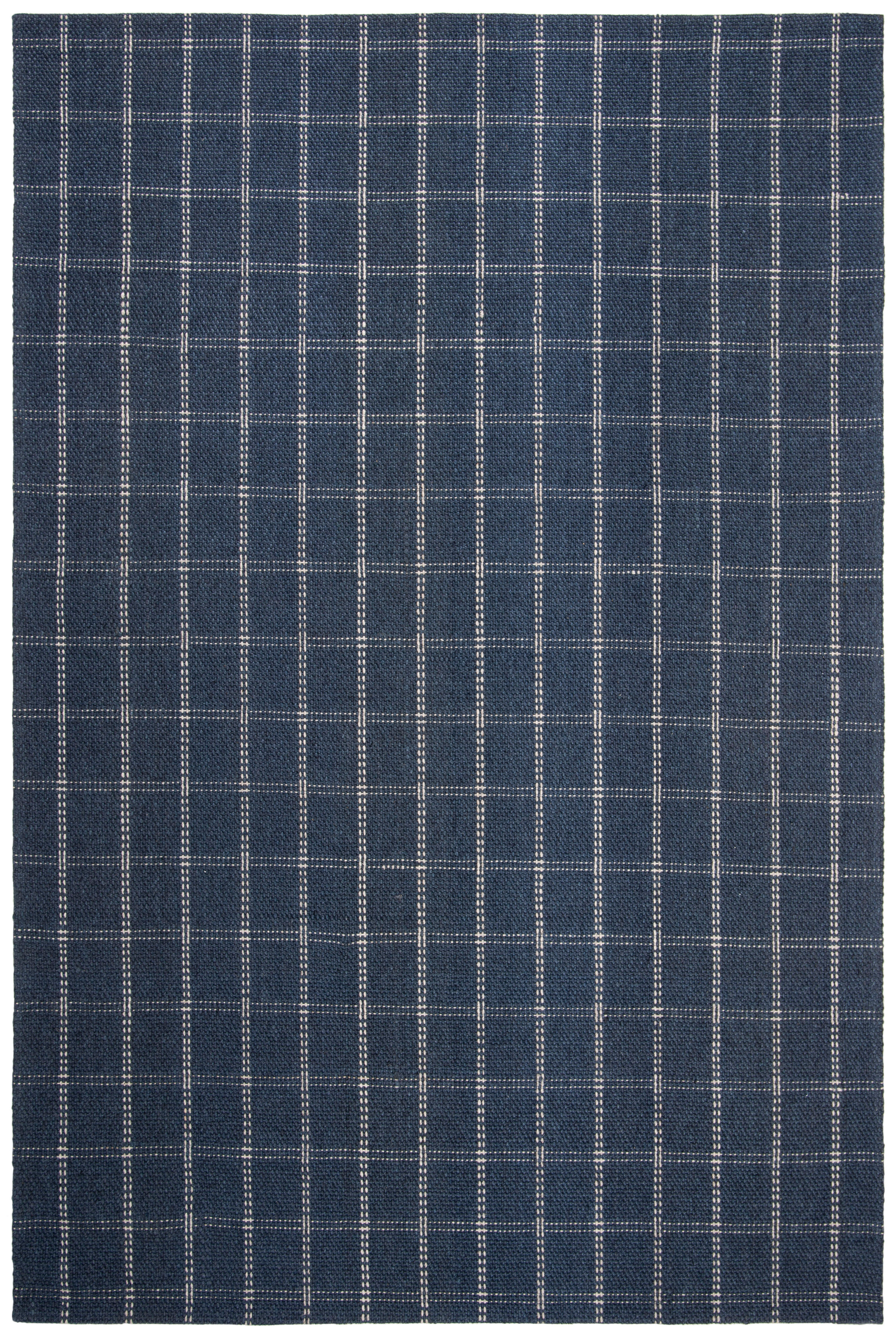 Tamworth Navy Plaid Hand-Woven Wool Viscose Rug by Lauren Ralph Lauren