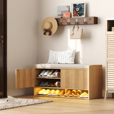39.4In Shoe Bench With Storage And Led Light