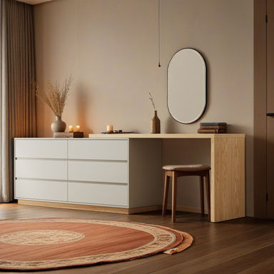 55.2 Inch White Corner L-shaped Dressing Table With 6 DrawersPerfect For Bedrooms Or Study Rooms