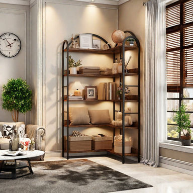 Corner Bookshelf Arched Bookcase, L Shaped Bookshelf Industrial Corner Shelf