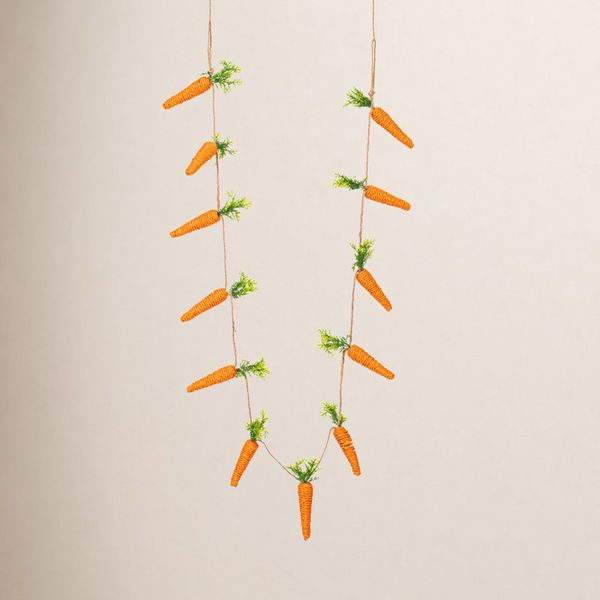 Artificial Carrot Garland. The garland length measures 6 feet in length and the carrots measure 6.5" tall and 1.5" wide.