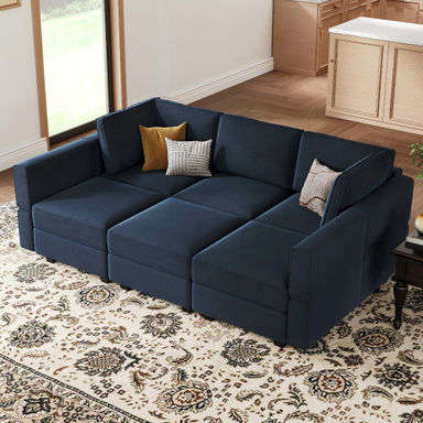 Jersi 6 Storage Ottomans Sleeper - Velvet Sofa Bed Modular Sectional Sofa Convertible Sofa Livingroom Bedroom Apartment Couch